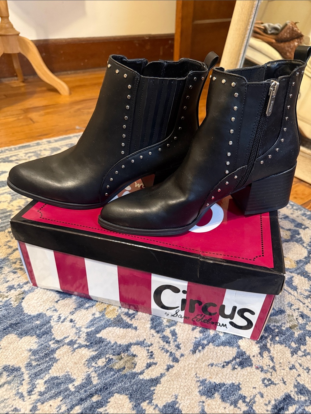 Circus by Sam Edelman Black Leather Studded Chelsea Booties